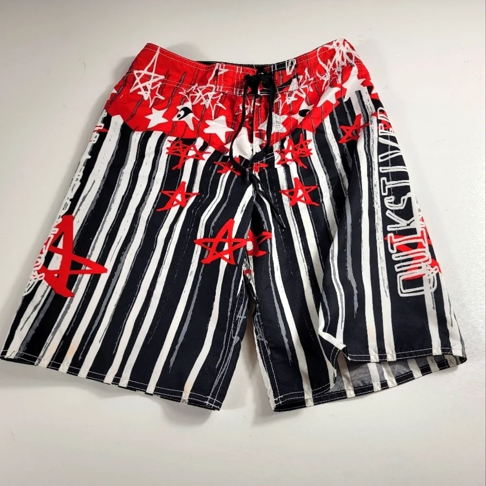 QuikSilver Youth Boys 28/16 Everyday Board Shorts Swim Trunks Retro Red Black ^